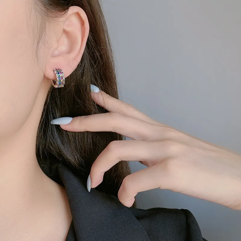 Vintage Two Rows Zirconia Hoop Earrings 60200074 - image2