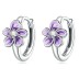 Violet Enamel Flower Zirconia Hoop Earrings 60200076