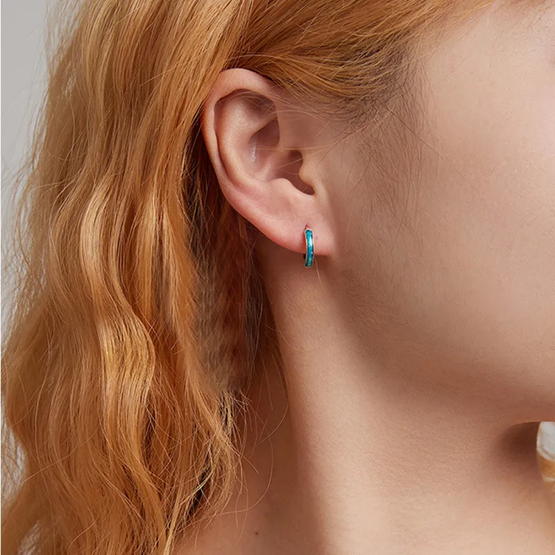 Blue Enamel Sequin Hoop Earrings 60200078 - image2