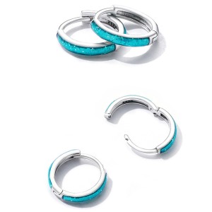 Blue Enamel Sequin Hoop Earrings 60200078