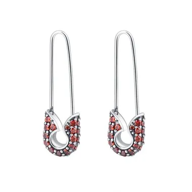 Vintage Red Zirconia Safe Pin Hoop Earrings 60200082