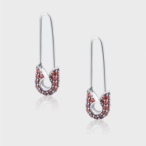 Vintage Red Zirconia Safe Pin Hoop Earrings 60200082