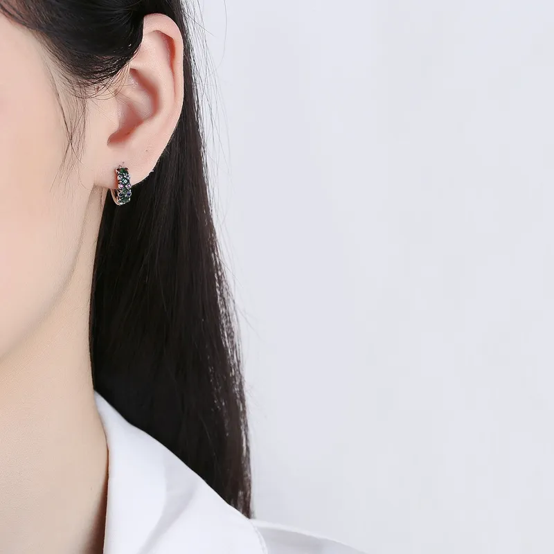 Vintage Green Zirconia Huggie Hoop Earrings 60200083 - image2