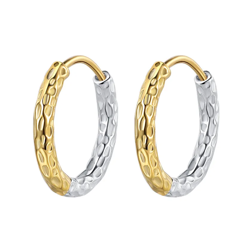 Two Tone Color Hammered Hoop Earrings 60200084