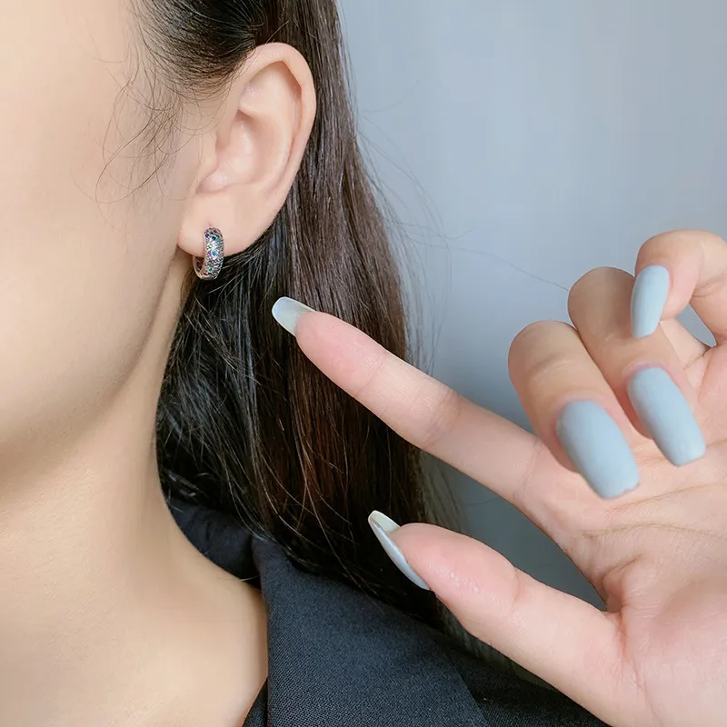 Vintage Rainbow Zirconia Linear Hoop Earrings 60200085 - image2