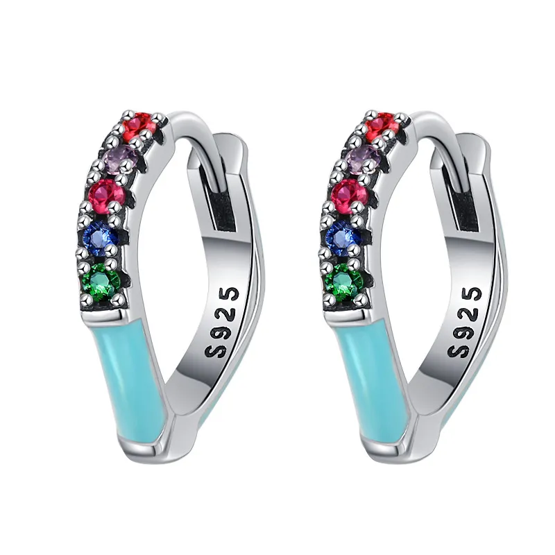 Rainbow Zirconia Enamel Hoop Earrings 60200094