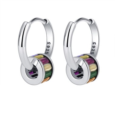 Rainbow Zirconia Small Waist Hoop Earrings 60200100