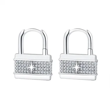 Zirconia Lock Star Hoop Earrings 60200103