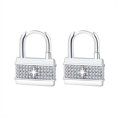 Zirconia Lock Star Hoop Earrings 60200103