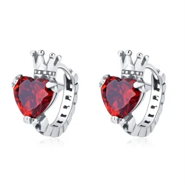 Vintage Crown Zirconia Heart Hoop Earrings 60200106