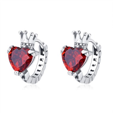 Vintage Crown Zirconia Heart Hoop Earrings 60200106