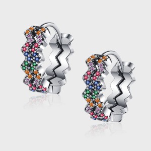 Rainbow Zirconia Waves Hoop Earrings 60200108