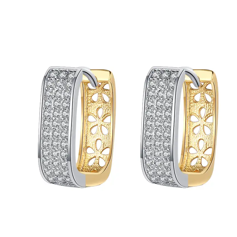 Sparkle Zirconia Hollow Flowers Hoop Earrings 60200109