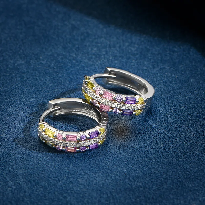 Yellow Pink Zirconia Hoop Earrings 60200110 - image2