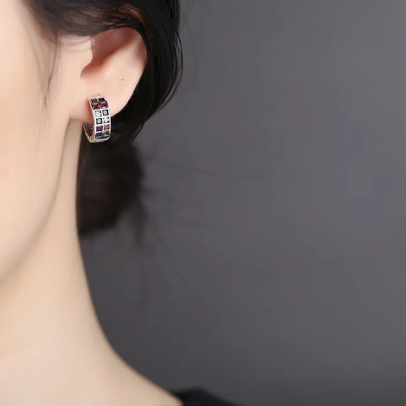 Rainbow Square Zirconia Hoop Earrings 60200113 - image2