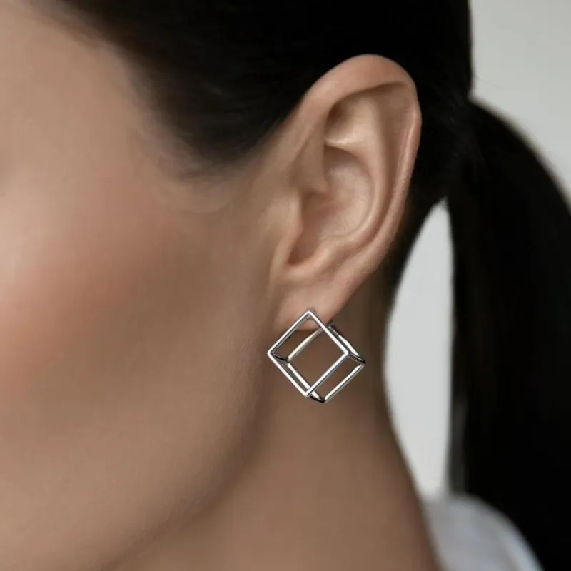 Geometric Hollow Cube Hoop Earring 60200115 - image1