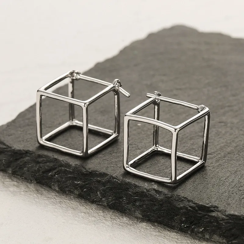 Geometric Hollow Cube Hoop Earring 60200115 - image2