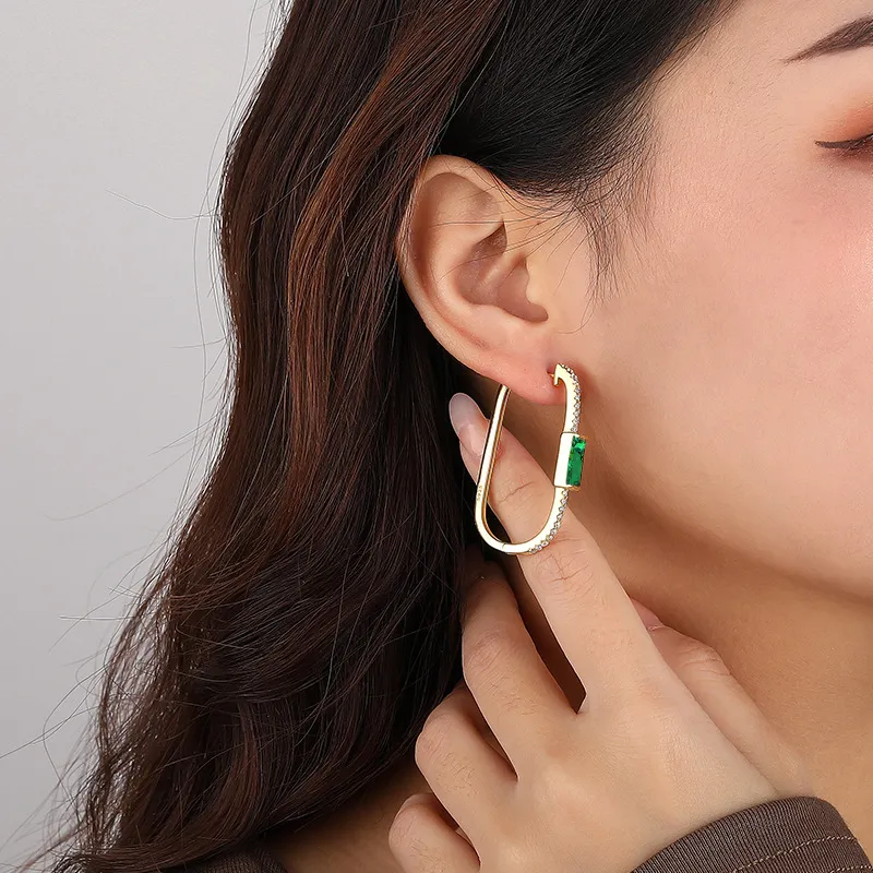 Asymmetric Green Zirconia Hoop Earring 60200139 - image2