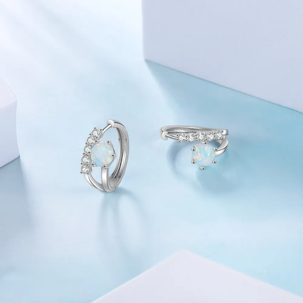 Zirconia White Opal Hoop Earring 60200147 - image1