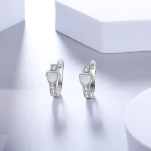 Zirconia Heart Opal Hoop Earring 60200148