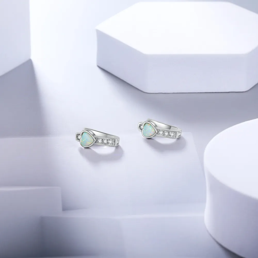 Zirconia Heart Opal Hoop Earring 60200148 - image1