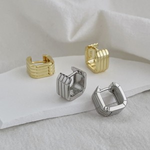 925 Sterling Silver Stripes Hoop Huggie Earring 60200161