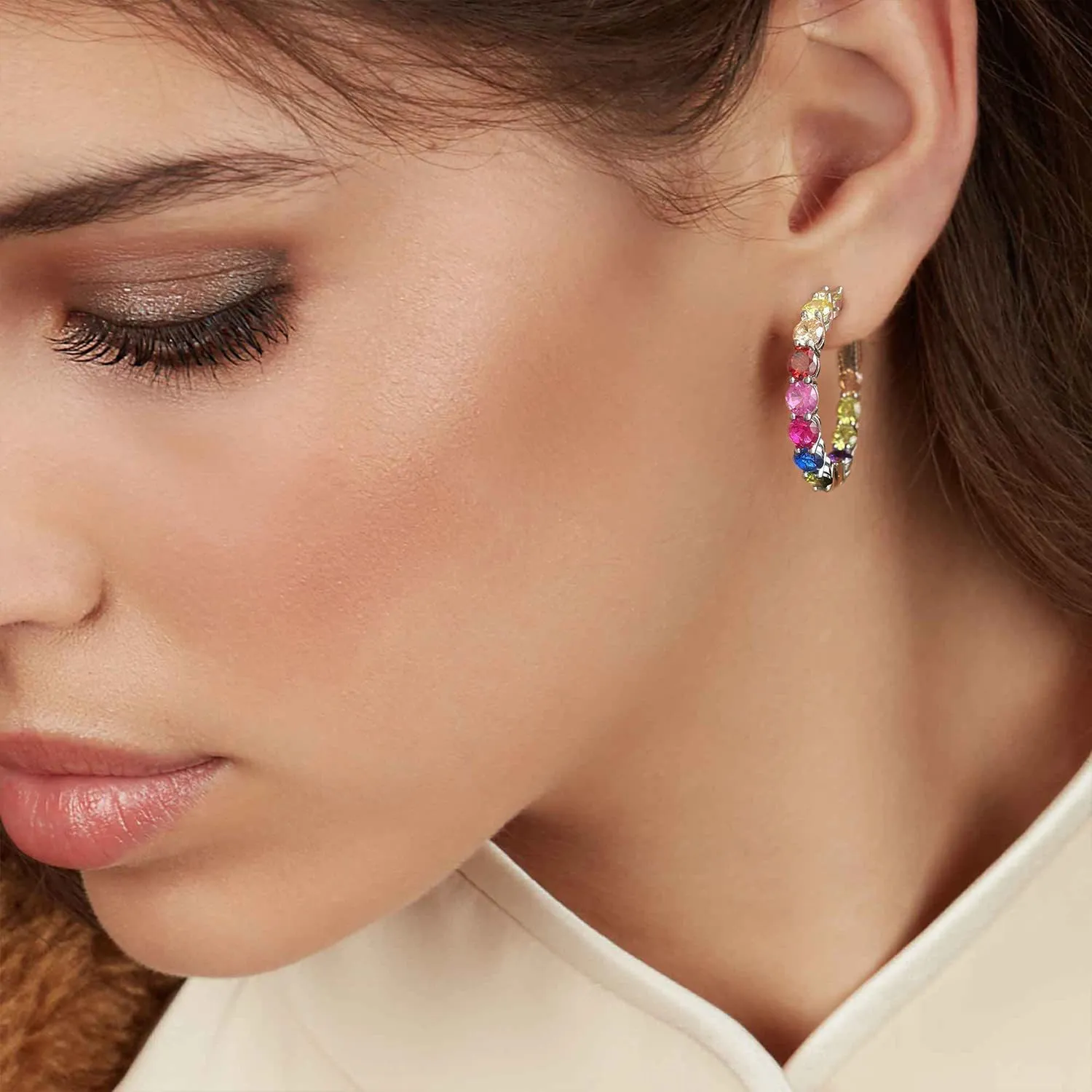 Shiny Rainbow Zirconia Big Hoop Earring 60200163 - image1