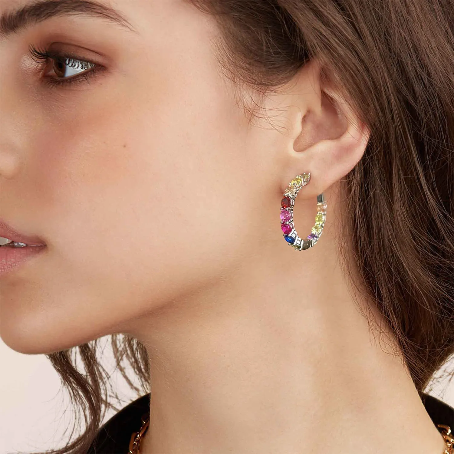 Shiny Rainbow Zirconia Big Hoop Earring 60200163 - image2