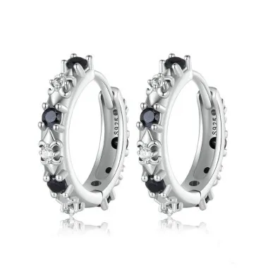 Iris Flower Black Zirconia Hoop Earrings 60200164