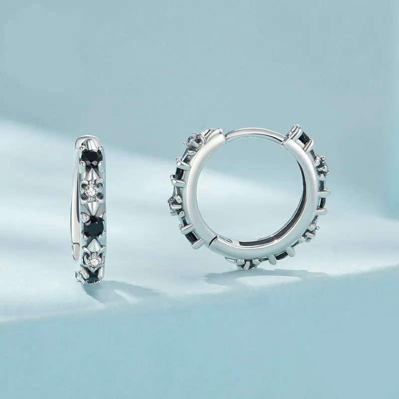 Iris Flower Black Zirconia Hoop Earrings 60200164 - image2