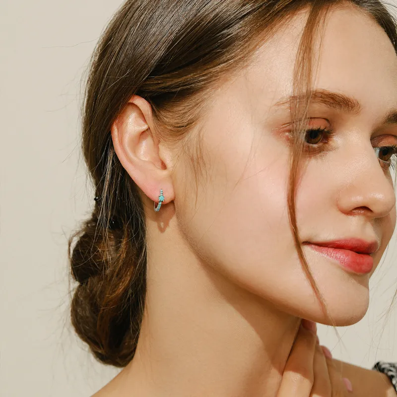 Vintage Blue Line Turquoise Hoop Earrings 60200167 - image2