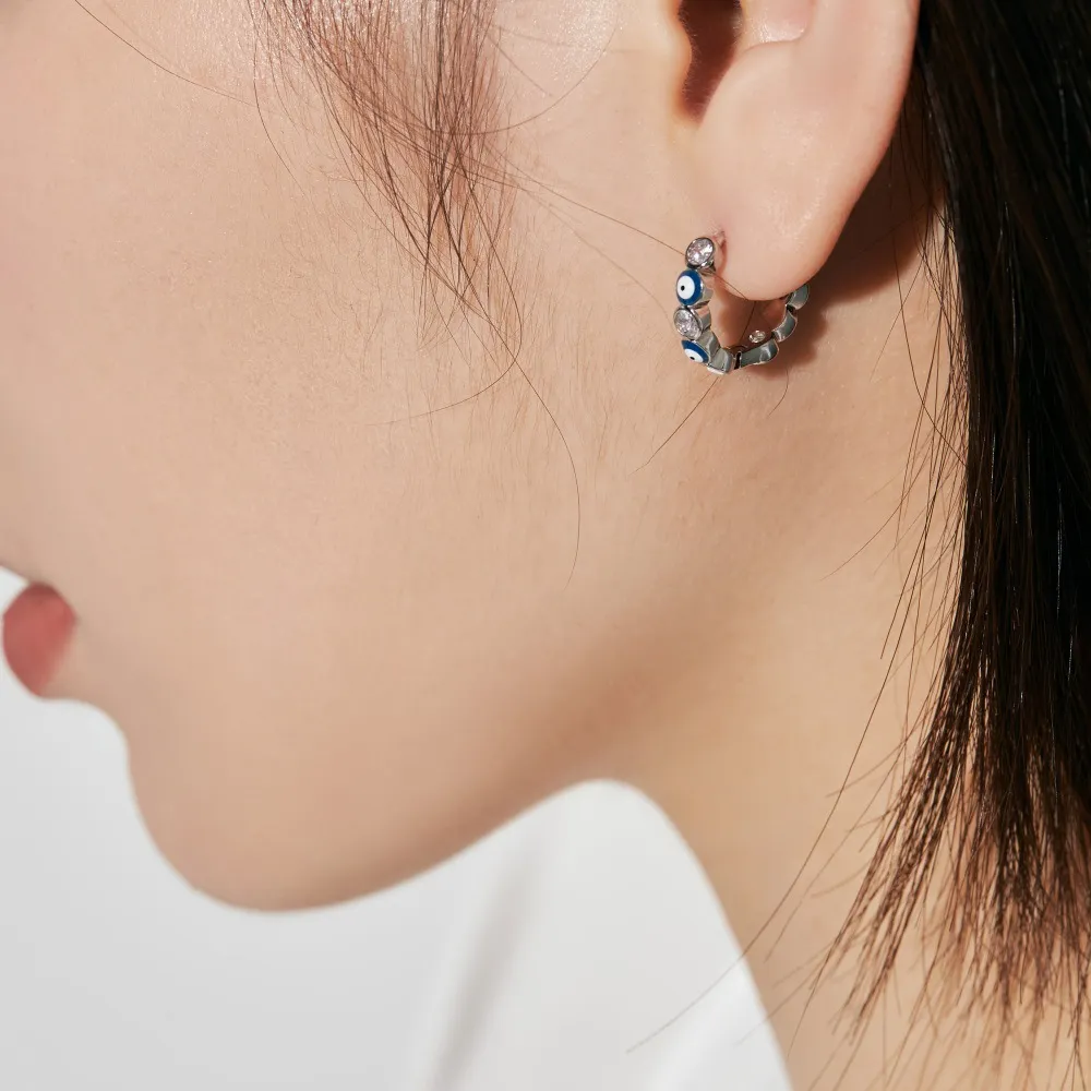 Evil Eye Round Zirconia Hoop Earrings 60200171 - image1