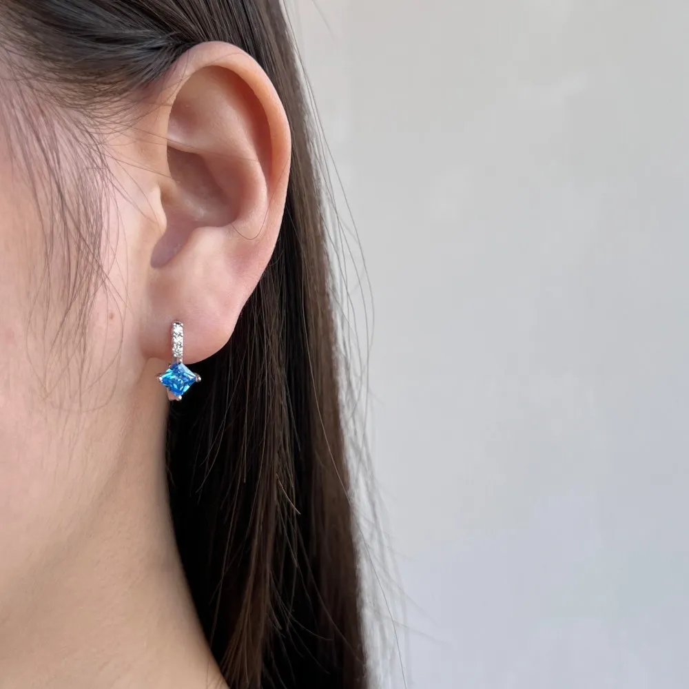 Sparkle Blue Square Zirconia U Shape Hoop Earrings 60200177 - image1