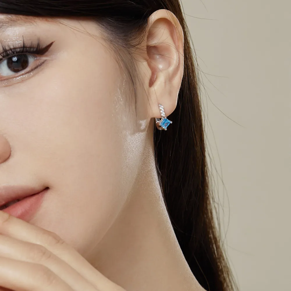 Sparkle Blue Square Zirconia U Shape Hoop Earrings 60200177 - image2