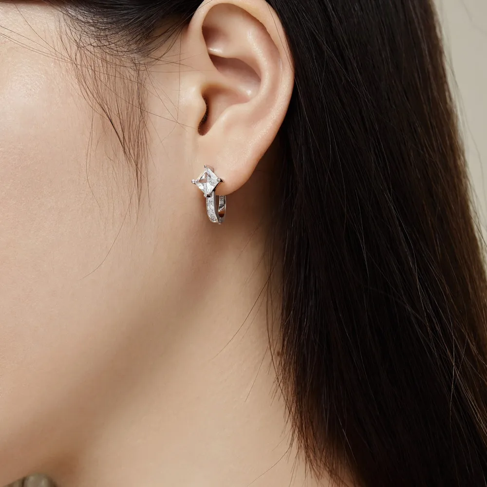 Shiny Square Zirconia U Shape Hoop Earrings 60200178 - image1