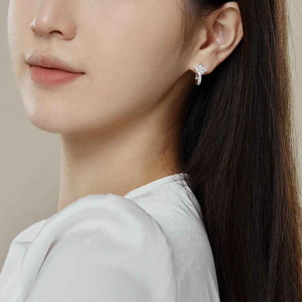Shiny Square Zirconia U Shape Hoop Earrings 60200178 - image2