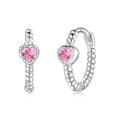 Vintage Pink Heart Zirconia Hoop Earrings 60200179