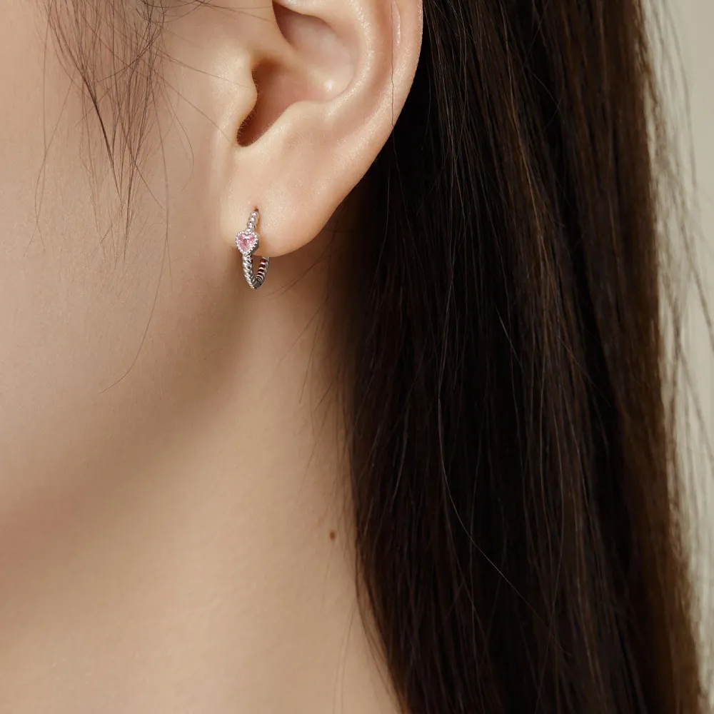 Vintage Pink Heart Zirconia Hoop Earrings 60200179 - image1