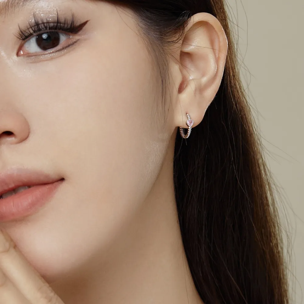 Vintage Pink Heart Zirconia Hoop Earrings 60200179 - image2