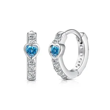 Shiny Blue Heart Zirconia Hoop Earrings 60200180