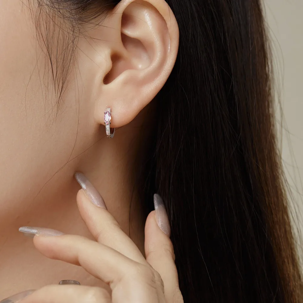 Vintage Pink Marquise Zirconia Hoop Earrings 60200181 - image2
