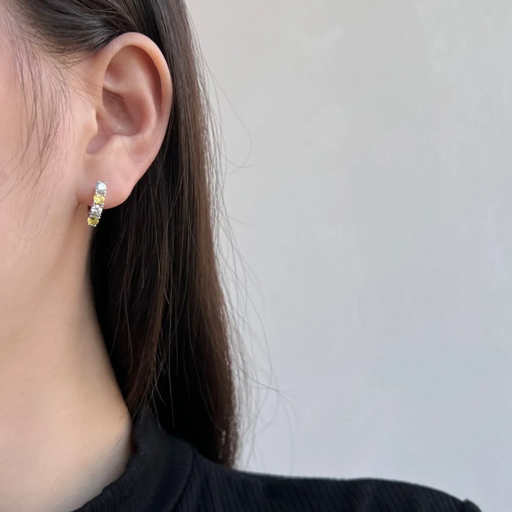 Shiny Yellow White Zirconia Hoop Earrings 60200183 - image2