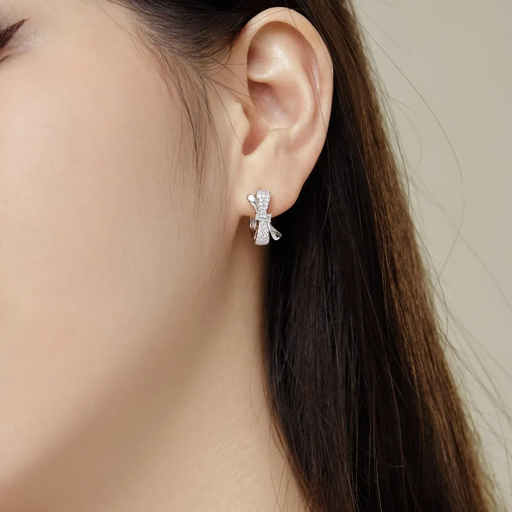 Shiny Zirconia Bow U Hoop Earrings 60200189 - image1