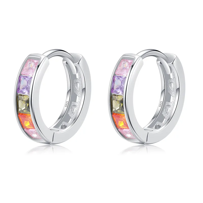 Sparkle Colorful Square Zirconia Hoop Earrings 60200190