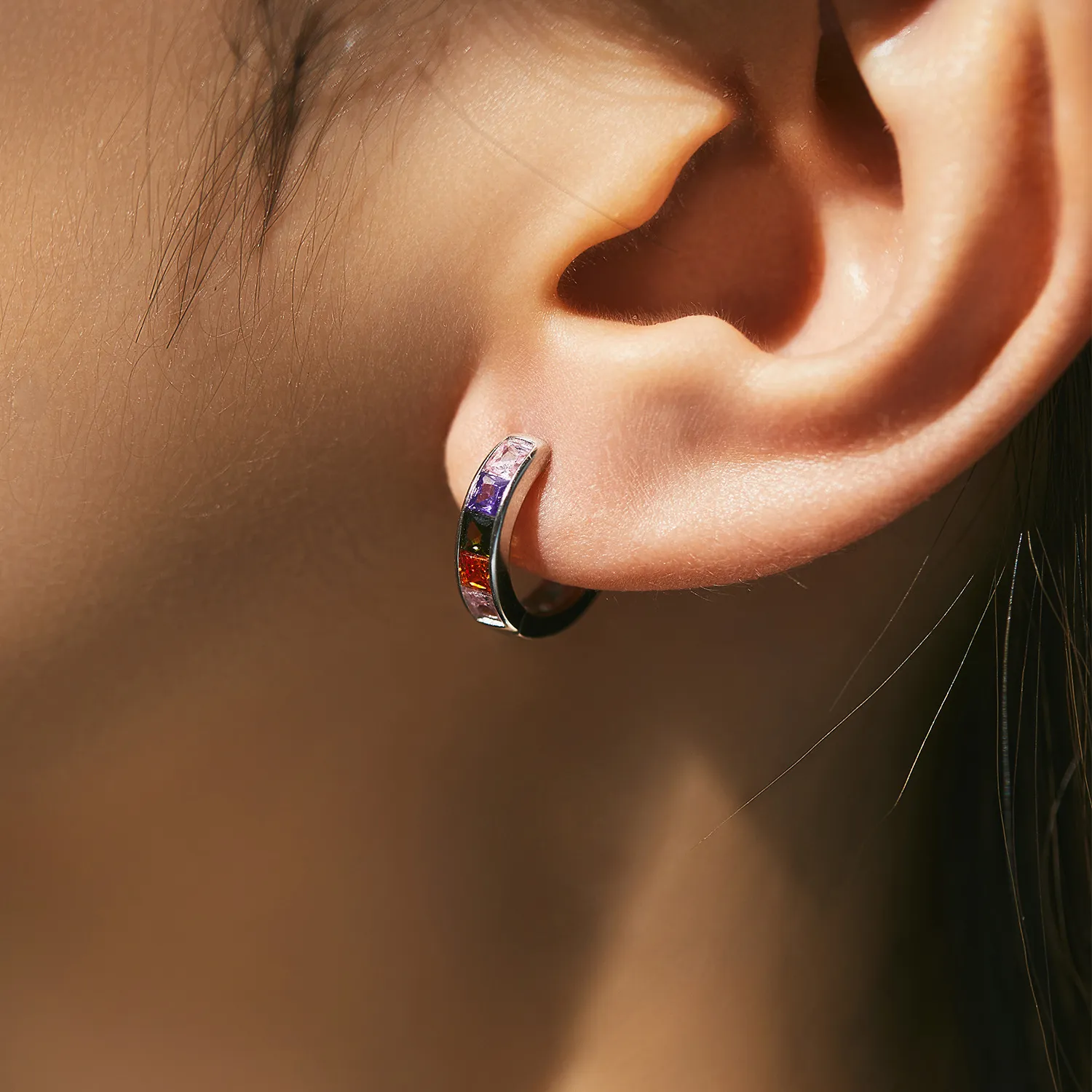 Sparkle Colorful Square Zirconia Hoop Earrings 60200190 - image1