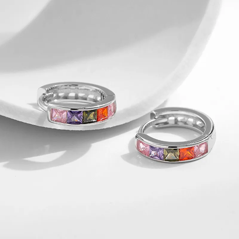 Sparkle Colorful Square Zirconia Hoop Earrings 60200190 - image2