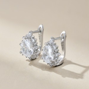 Shiny Teardrop Zirconia U Hoop Earrings 60200192
