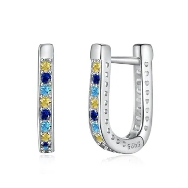 Shiny Blue Yewllow Zirconia U Hoop Earrings 60200193