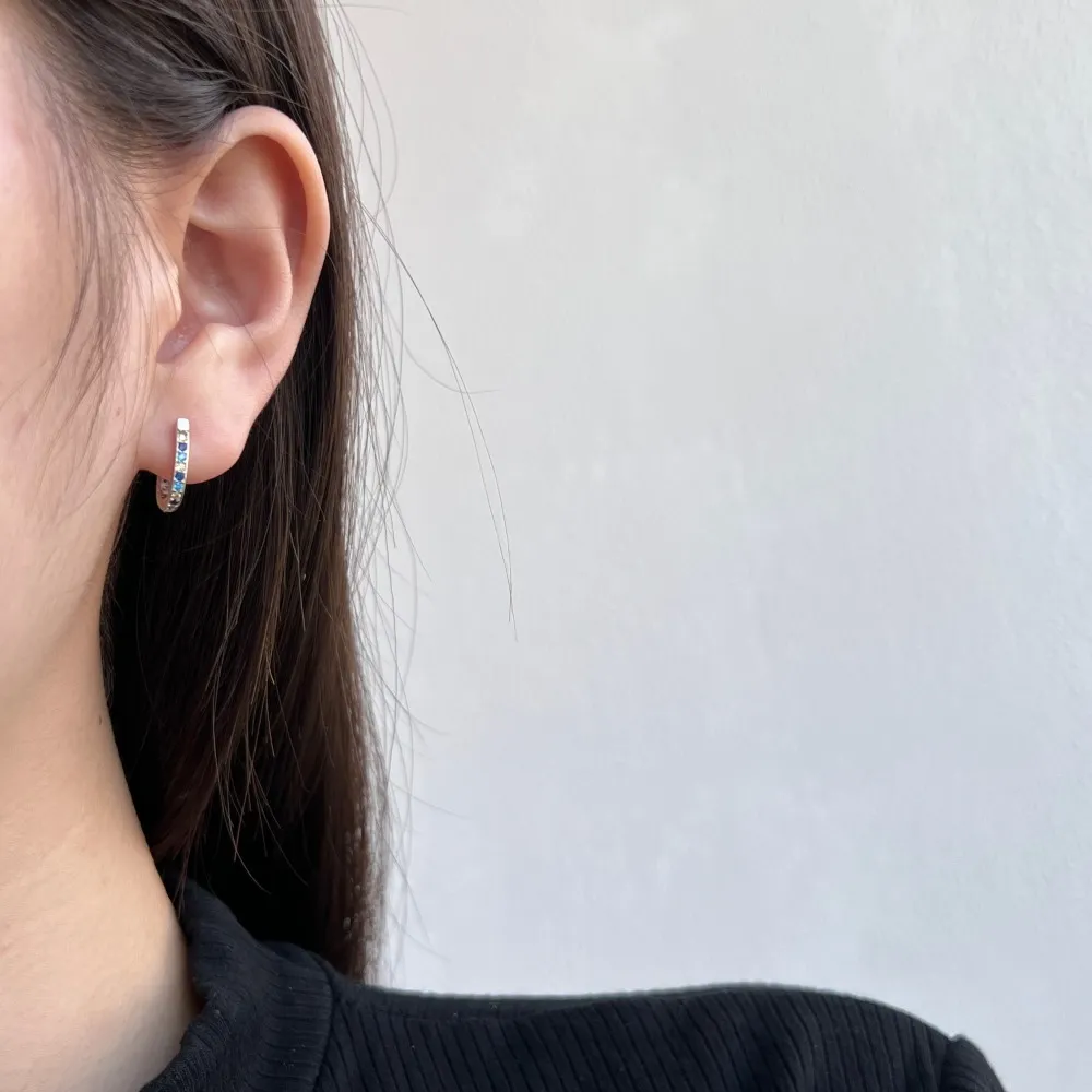 Shiny Blue Yewllow Zirconia U Hoop Earrings 60200193 - image1