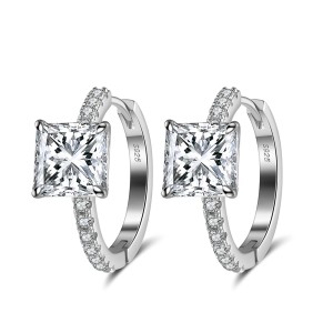S925 8A Square Zirconia Hoop Earring 60200202